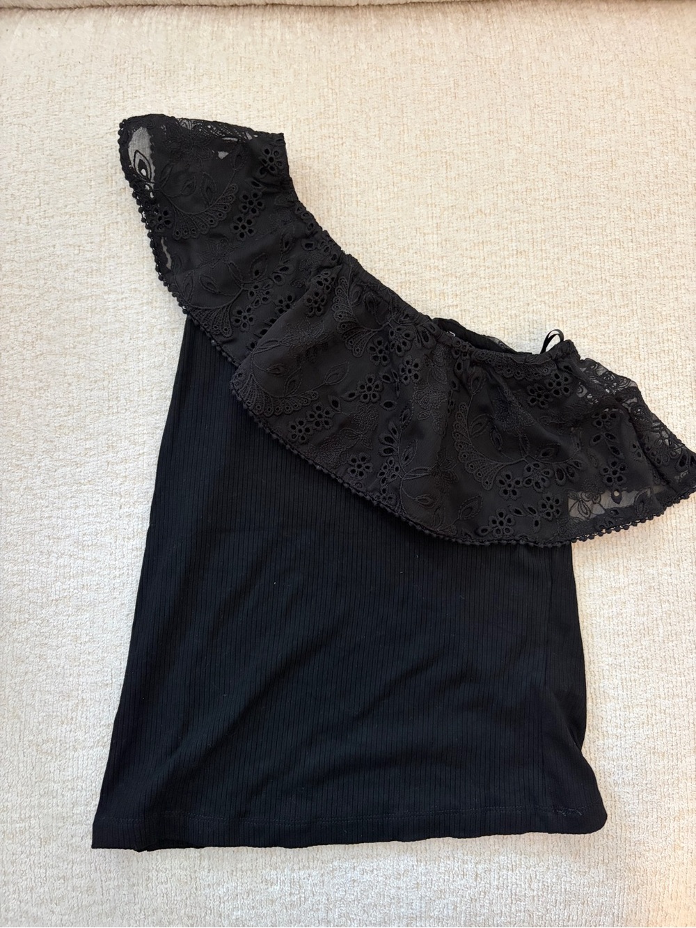 Heartloom Black One-Shoulder Eyelet Ruffle Tank